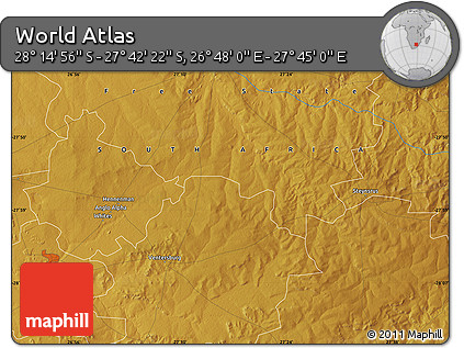 Physical Map of the Area around 27° 58' 39" S, 27° 16' 29" E