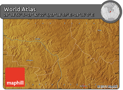 Physical Map of the Area around 27° 58' 39" S, 28° 7' 30" E