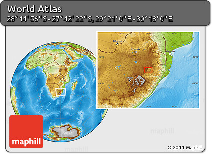 Physical Location Map of the Area around 27° 58' 39" S, 29° 49' 30" E