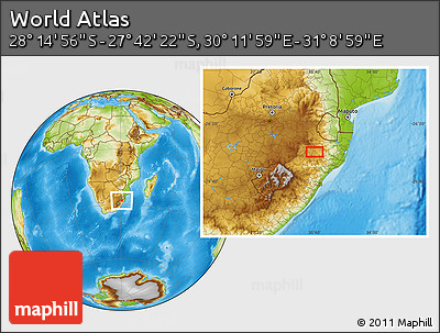 Physical Location Map of the Area around 27° 58' 39" S, 30° 40' 29" E