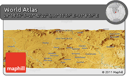Physical Panoramic Map of the Area around 27° 58' 39" S, 30° 40' 29" E