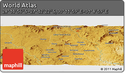 Physical Panoramic Map of the Area around 27° 58' 39" S, 30° 40' 29" E
