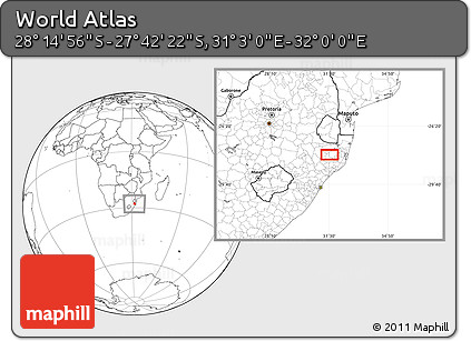 Blank Location Map of the Area around 27° 58' 39" S, 31° 31' 29" E