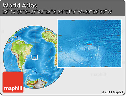 Physical Location Map of the Area around 27° 58' 39" S, 31° 22' 30" W