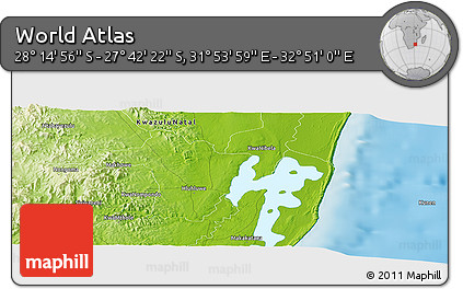 Physical Panoramic Map of the Area around 27° 58' 39" S, 32° 22' 30" E
