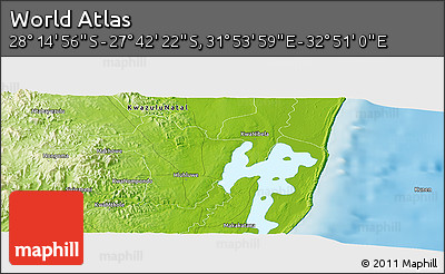 Physical Panoramic Map of the Area around 27° 58' 39" S, 32° 22' 30" E