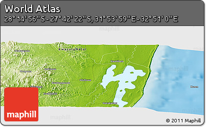 Physical Panoramic Map of the Area around 27° 58' 39" S, 32° 22' 30" E