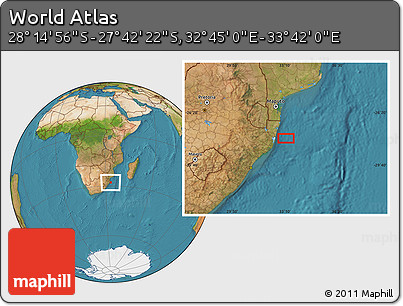 Satellite Location Map of the Area around 27° 58' 39" S, 33° 13' 30" E