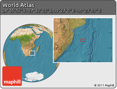 Satellite Location Map of the Area around 27° 58' 39" S, 34° 55' 29" E
