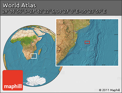 Satellite Location Map of the Area around 27° 58' 39" S, 34° 55' 29" E