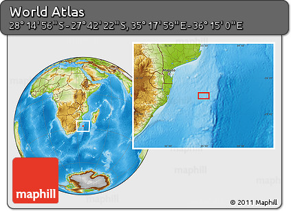 Physical Location Map of the Area around 27° 58' 39" S, 35° 46' 29" E