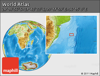 Physical Location Map of the Area around 27° 58' 39" S, 35° 46' 29" E