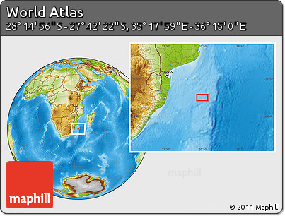 Physical Location Map of the Area around 27° 58' 39" S, 35° 46' 29" E