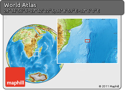 Physical Location Map of the Area around 27° 58' 39" S, 36° 37' 30" E