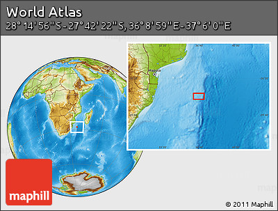 Physical Location Map of the Area around 27° 58' 39" S, 36° 37' 30" E
