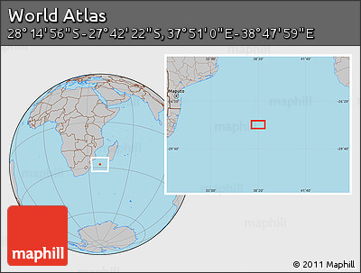 Gray Location Map of the Area around 27° 58' 39" S, 38° 19' 30" E
