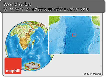 Physical Location Map of the Area around 27° 58' 39" S, 39° 10' 29" E