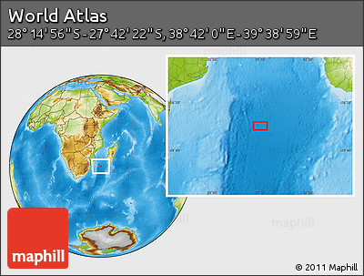 Physical Location Map of the Area around 27° 58' 39" S, 39° 10' 29" E