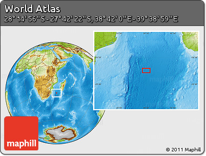 Physical Location Map of the Area around 27° 58' 39" S, 39° 10' 29" E