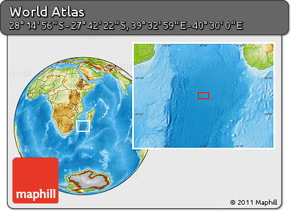 Physical Location Map of the Area around 27° 58' 39" S, 40° 1' 29" E
