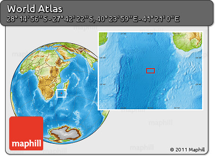 Physical Location Map of the Area around 27° 58' 39" S, 40° 52' 30" E