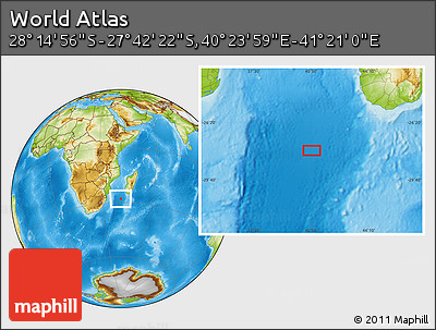 Physical Location Map of the Area around 27° 58' 39" S, 40° 52' 30" E
