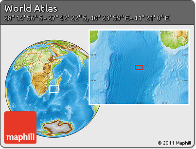 Physical Location Map of the Area around 27° 58' 39" S, 40° 52' 30" E