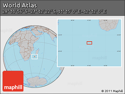 Gray Location Map of the Area around 27° 58' 39" S, 41° 43' 30" E