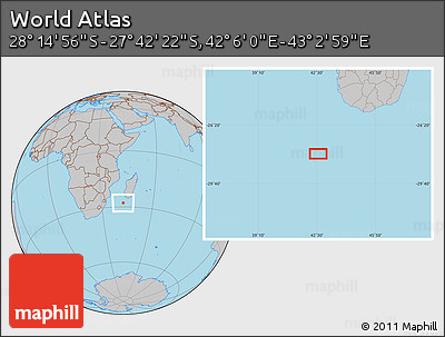 Gray Location Map of the Area around 27° 58' 39" S, 42° 34' 30" E