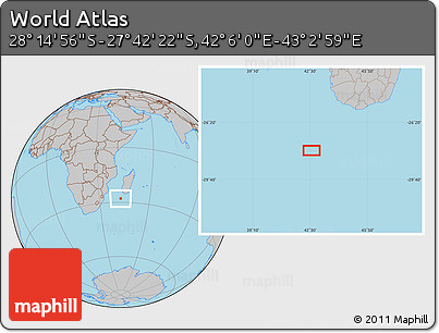 Gray Location Map of the Area around 27° 58' 39" S, 42° 34' 30" E