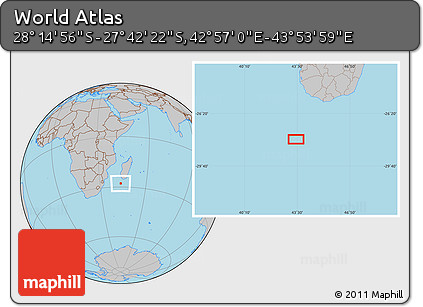 Gray Location Map of the Area around 27° 58' 39" S, 43° 25' 29" E