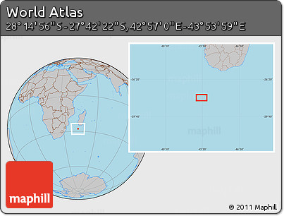 Gray Location Map of the Area around 27° 58' 39" S, 43° 25' 29" E