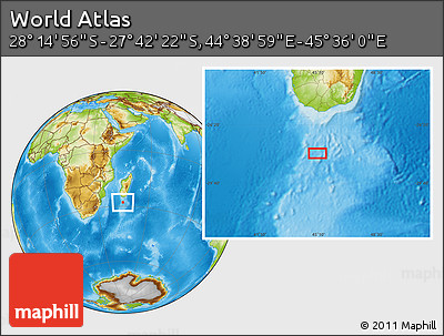 Physical Location Map of the Area around 27° 58' 39" S, 45° 7' 30" E