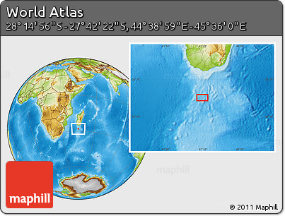 Physical Location Map of the Area around 27° 58' 39" S, 45° 7' 30" E