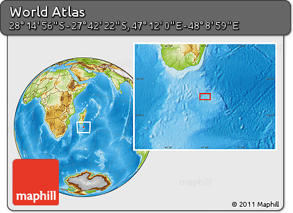 Physical Location Map of the Area around 27° 58' 39" S, 47° 40' 29" E