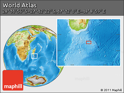 Physical Location Map of the Area around 27° 58' 39" S, 47° 40' 29" E