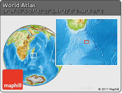Physical Location Map of the Area around 27° 58' 39" S, 47° 40' 29" E