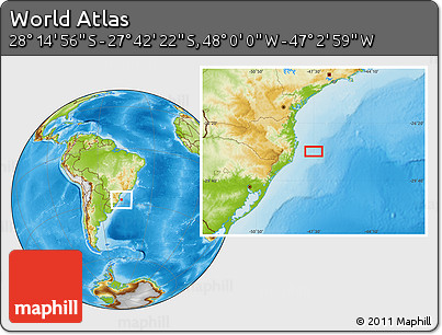 Physical Location Map of the Area around 27° 58' 39" S, 47° 31' 29" W