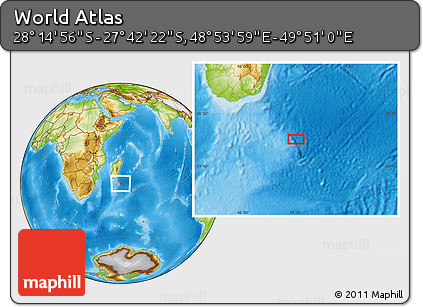 Physical Location Map of the Area around 27° 58' 39" S, 49° 22' 30" E