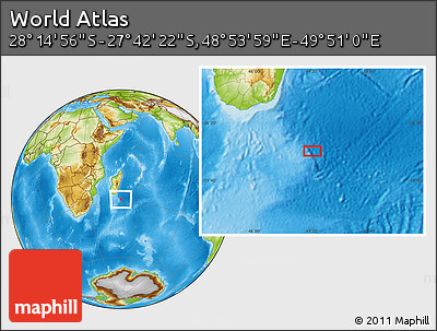 Physical Location Map of the Area around 27° 58' 39" S, 49° 22' 30" E