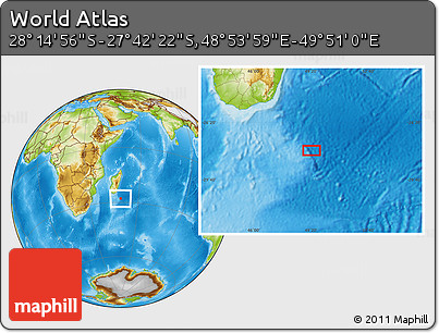 Physical Location Map of the Area around 27° 58' 39" S, 49° 22' 30" E
