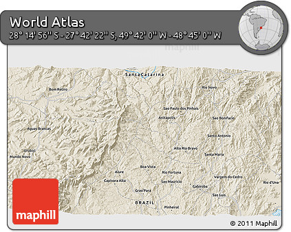 Shaded Relief 3D Map of the Area around 27° 58' 39" S, 49° 13' 30" W
