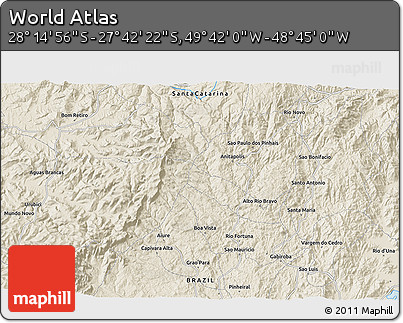 Shaded Relief 3D Map of the Area around 27° 58' 39" S, 49° 13' 30" W