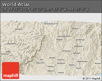 Shaded Relief 3D Map of the Area around 27° 58' 39" S, 49° 13' 30" W
