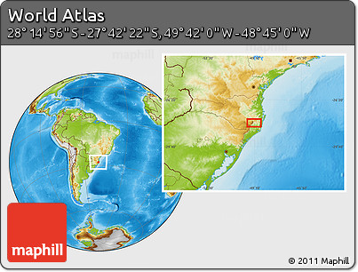 Physical Location Map of the Area around 27° 58' 39" S, 49° 13' 30" W
