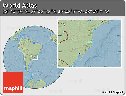 Savanna Style Location Map of the Area around 27° 58' 39" S, 49° 13' 30" W, hill shading
