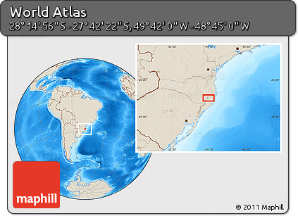 Shaded Relief Location Map of the Area around 27° 58' 39" S, 49° 13' 30" W