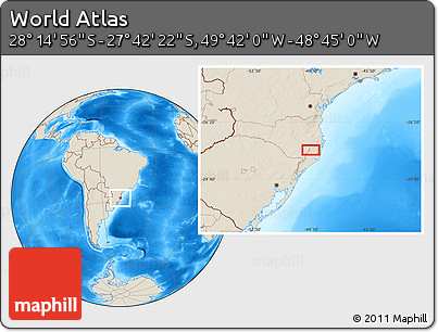 Shaded Relief Location Map of the Area around 27° 58' 39" S, 49° 13' 30" W