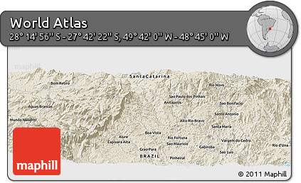 Shaded Relief Panoramic Map of the Area around 27° 58' 39" S, 49° 13' 30" W