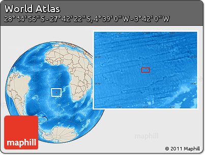 Shaded Relief Location Map of the Area around 27° 58' 39" S, 4° 10' 30" W